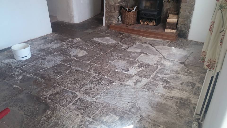 Limestone Flagstone South Molton before cleaning