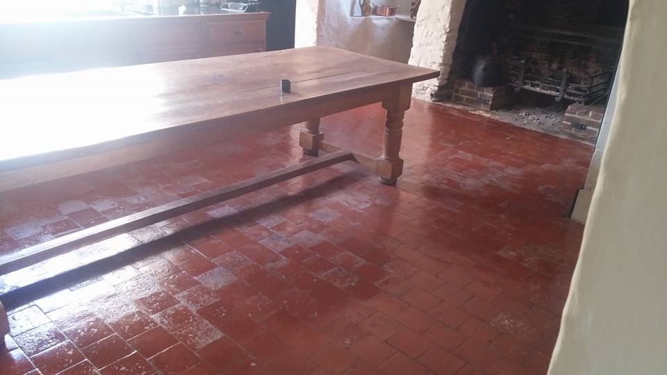 Old Quarry Tiled Farmhouse Floor Rackenford After Cleaning Panorama