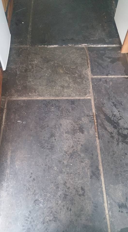 Slate Flagstones Before Cleaning in Dawlish
