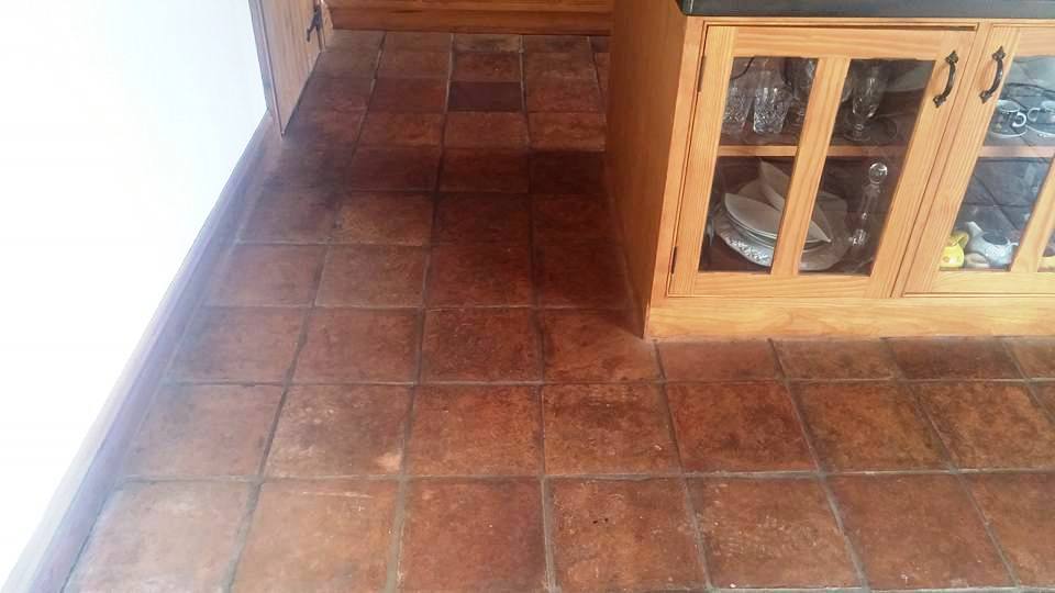 Terracotta Tiled Kitchen Floor Before Cleaning Moretonhampstead