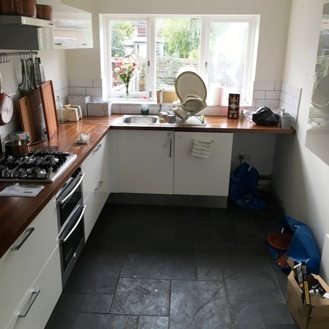 Kitchen Slate Tiled Floor Honiton Before