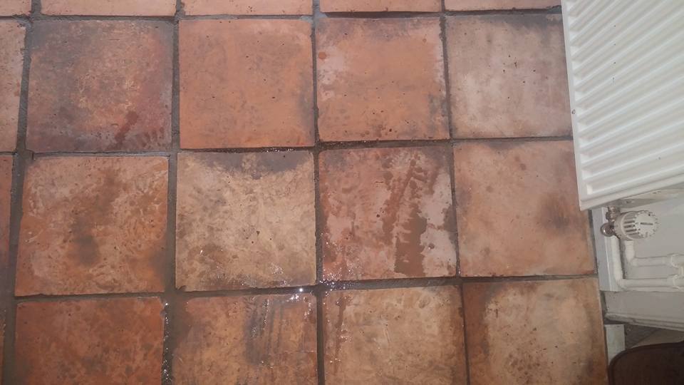 Terracotta Tiled Floor in Lympstone Before Cleaning