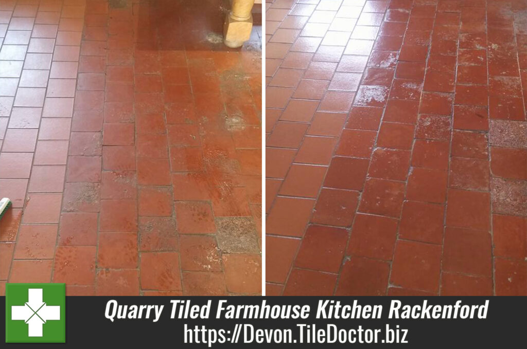 Dirty and Damaged Quarry Tiled Farmhouse Kitchen Tiles Rejuvenated in Rackenford