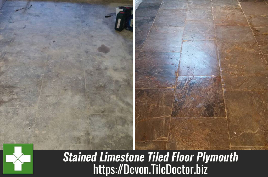 Restoring a Stained Limestone Tiled Floor in a Plymouth Basement