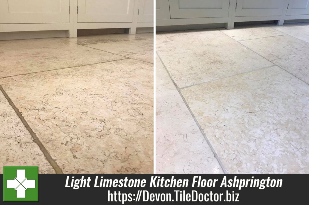 Cleaning a 40m2 Light-Limestone Kitchen Floor at a Cottage in Ashprington