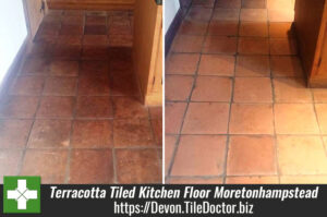 Deep Cleaning Dirty Terracotta Tiled Kitchen Floor in Moretonhampstead