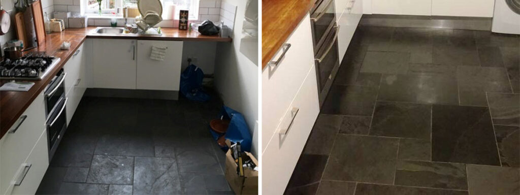 Kitchen Slate Tiled Floor Honiton Before and After