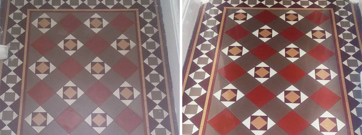 Small Victorian Tiled Vestibule Exmouth Before and After Cleaning