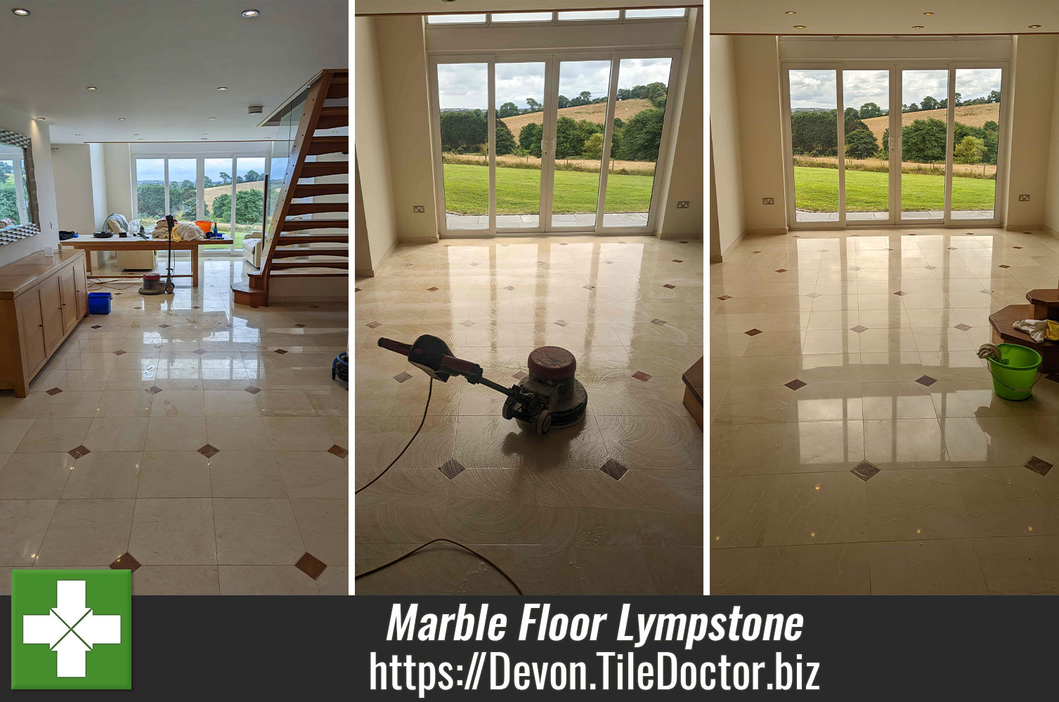 Wax Sealed 130m2 Cream Marble Tiled Floor Polished in Lympstone
