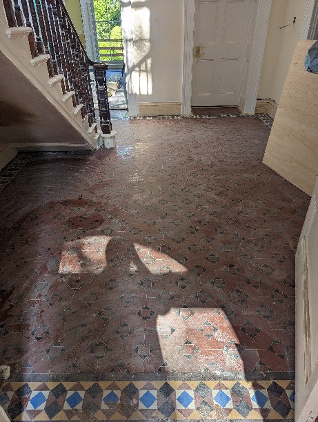 Victorian Tiled Hallway Floor During Restoration Exeter Hotel