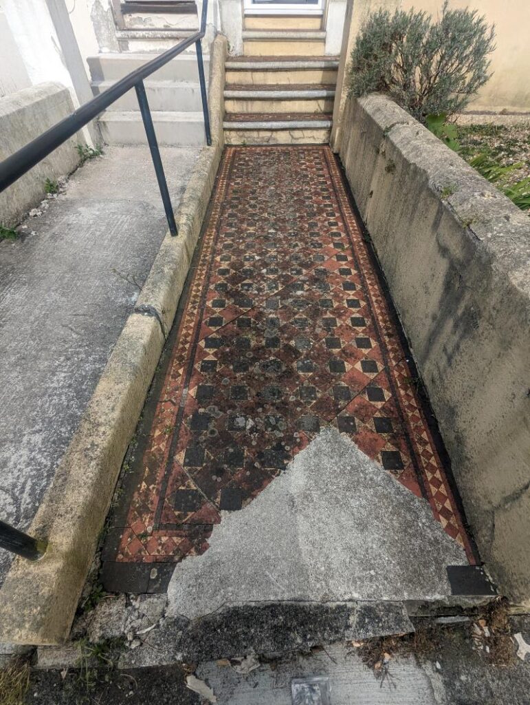 Victorian Tiled Path Before Restoration Kingsbridge Devon