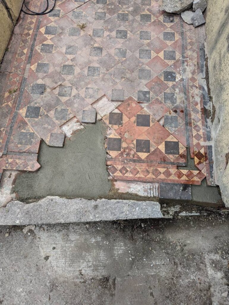 Victorian Tiled Path During Restoration Kingsbridge Devon