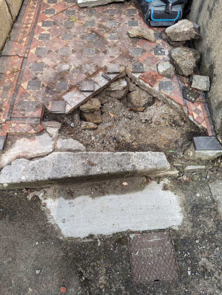 Victorian Tiled Path During Restoration Kingsbridge Devon