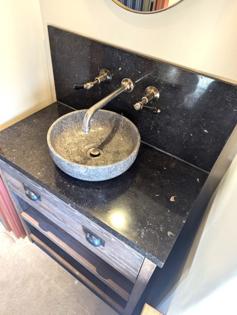 Blue Lias Limestone Wash Basin Countertop After Polishing in Salcombe