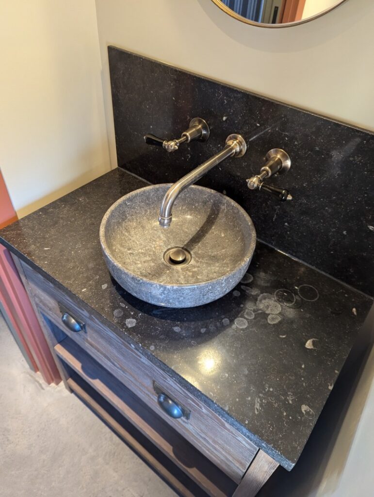 Blue Lias Limestone Wash Basin Countertop Before Polishing in Salcombe